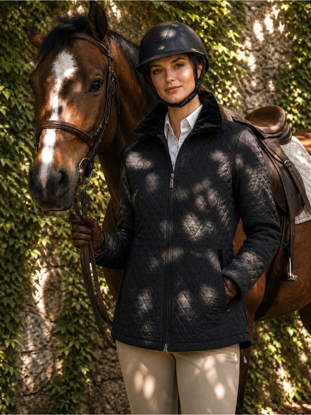 UTEX Quiet Luxury Black Diamond Quilted Zip Jacket, M